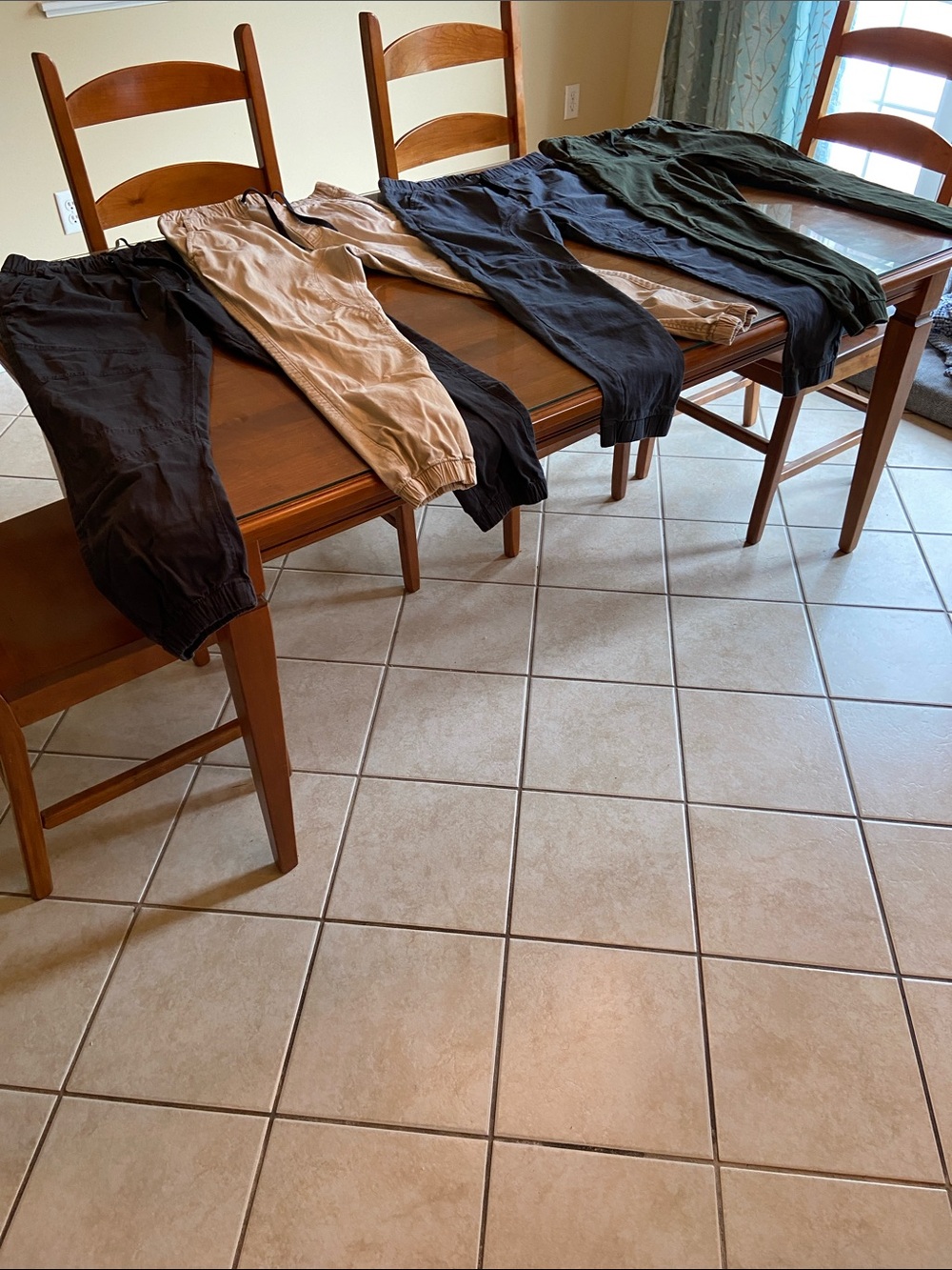 JOGGERS- 4 pairs!!!  Black, Tan, Grey and Olive. All are in very good shape. 32W